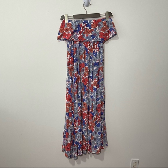 Japna Women Blue Red multi color floral strapless flowy maxi summer dress in XS - Picture 8 of 8